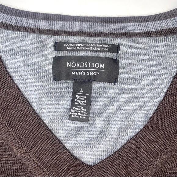 Nordstrom V Neck Merino Wool Brown Sweater L - Picture 3 of 5
